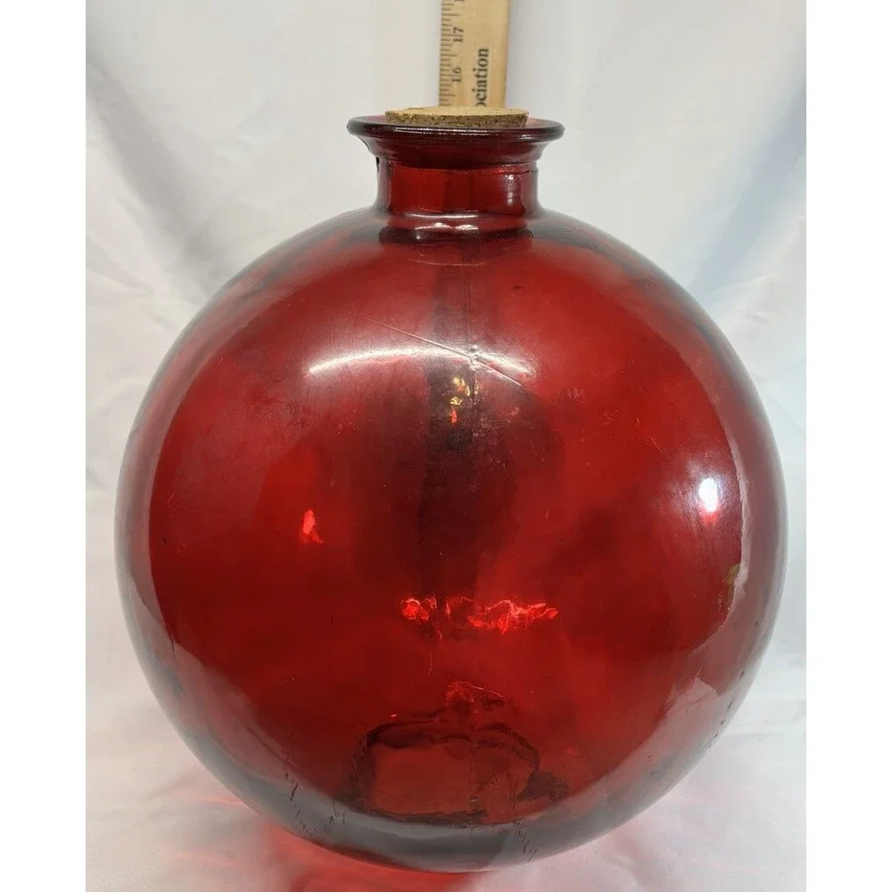 VTG 16” Vidrios Miguel Spain Recycled Glass Ruby Red Balloon Floor Vase MCM